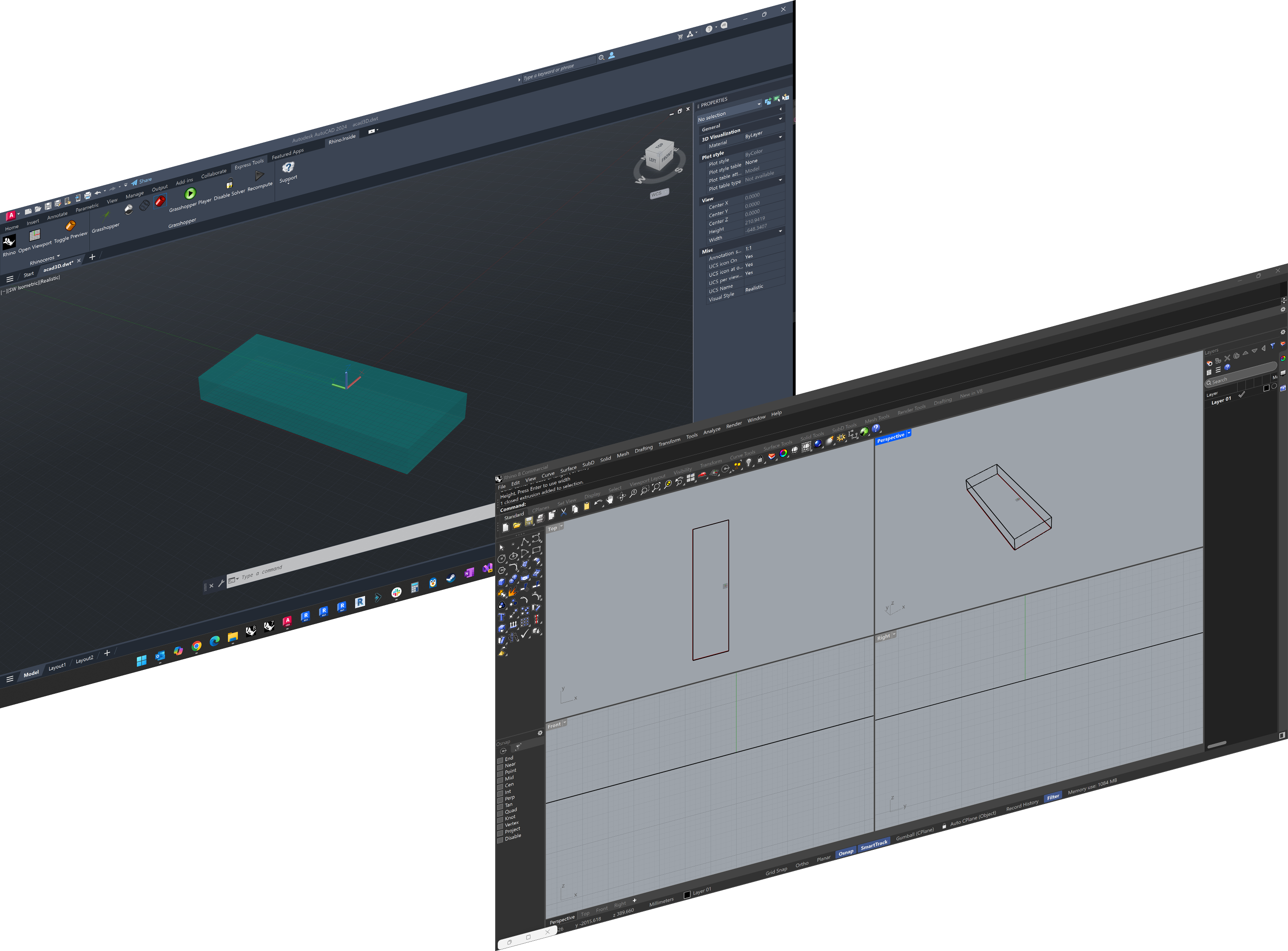 Bidirectional geometry exchange between Rhino and AutoCAD